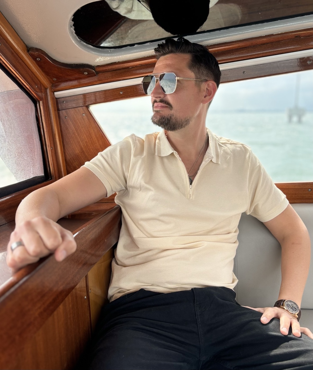 Jack Keeling on a boat